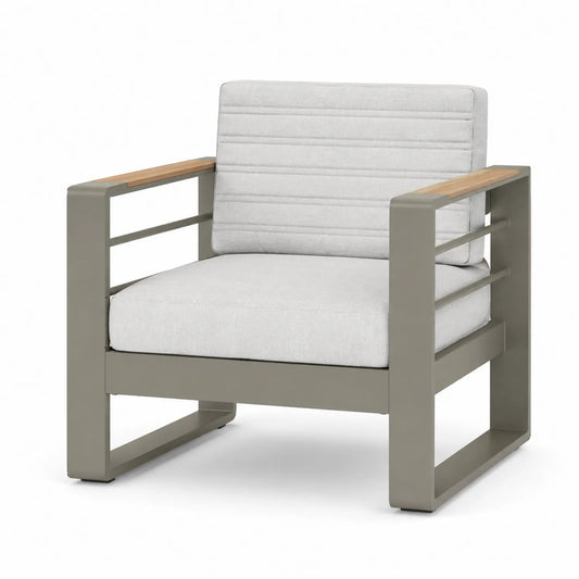 Silla de Exterior de Aluminio y Madera con Cojín Gris