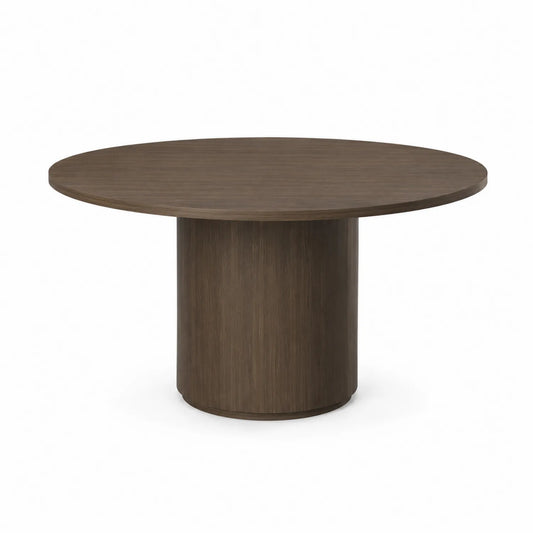 Mesa de comedor redonda de madera chapada marrón 120 cm