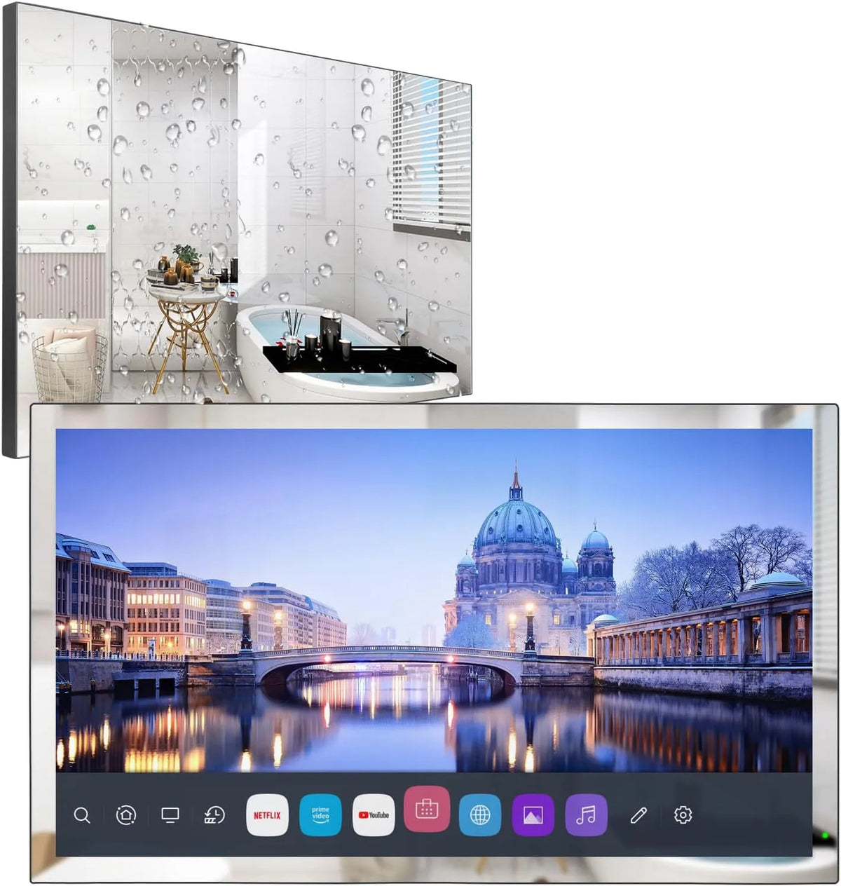 IP65 DVB-T/T2 Smart TV, 32 inch, wifi-bediening, Bluetooth-connectiviteit, Soulaca 32 inch 4K UHD voor badkamer, waterdicht met Wi-Fi en Bluetooth