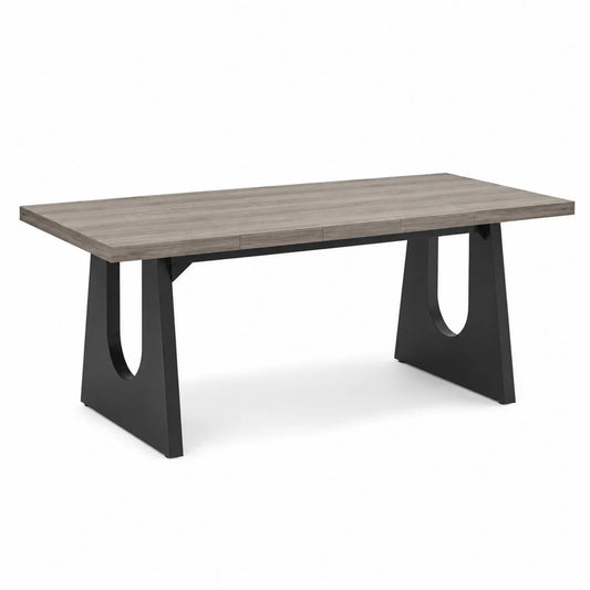 Mesa de comedor de madera laminada gris con patas metálicas negras 200x100x75 cm