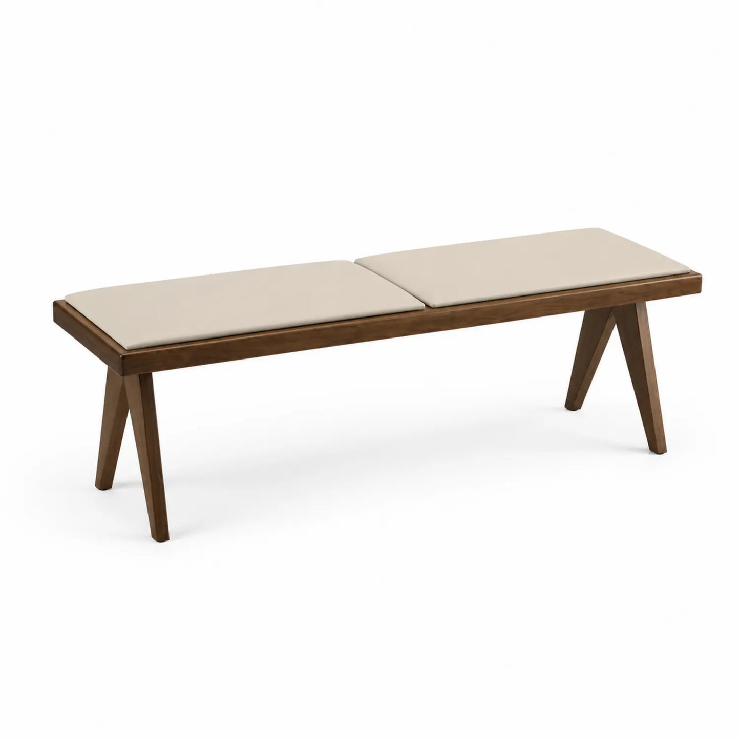 Banco de madera con cojines beige 120x40x45 cm