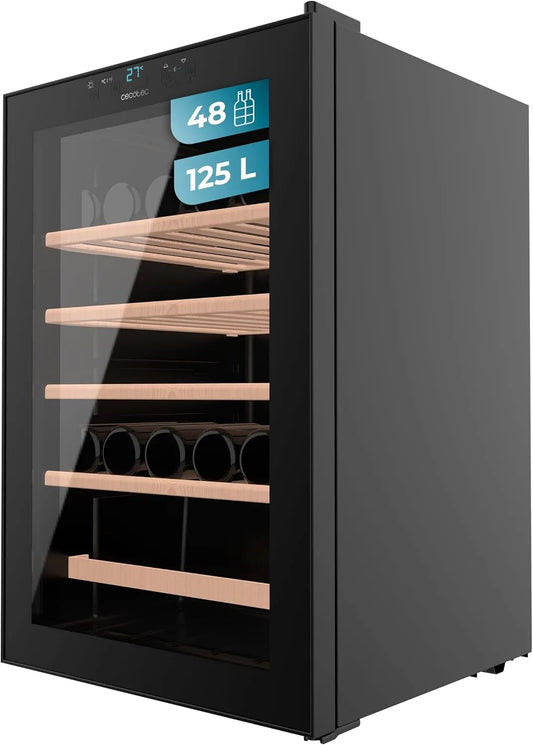 Cecotec wijnkoelkast, 42 dB, stille werking, Wijnkoeler Bolero GrandSommelier 4850 Black Compressor, touch-paneel, elegant en modern design