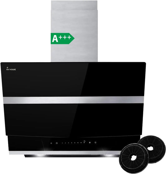 HERMES6005S afzuigkap, 60 cm, roestvrijstalen behuizing, touchbediening, automatische werking, Muur met stahoogte, roestvrij staal, zwart glas