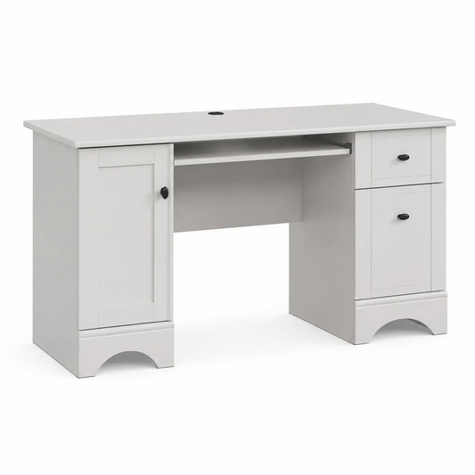 Escritorio de MDF Blanco con 2 Cajones y Puerta