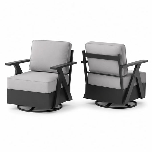 Sillas giratorias de exterior con cojines de poliéster y estructura de aluminio
