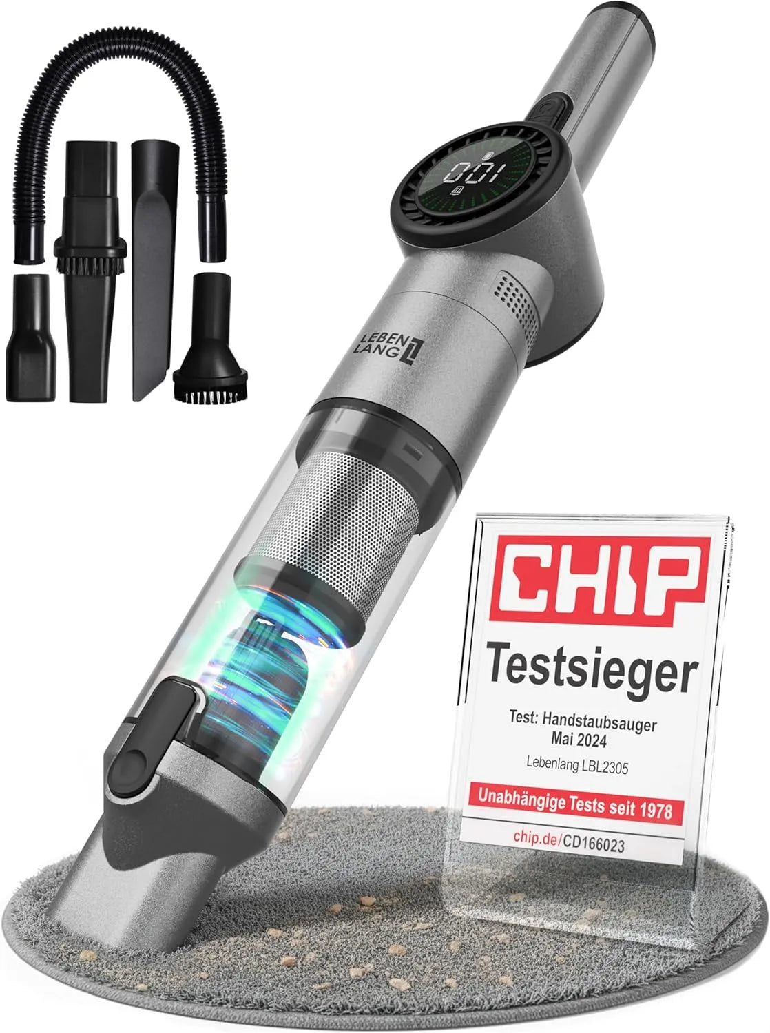 I 17000PA handstofzuiger, draadloos gebruik, HEPA-filter, LEBENLANG Stofzuiger