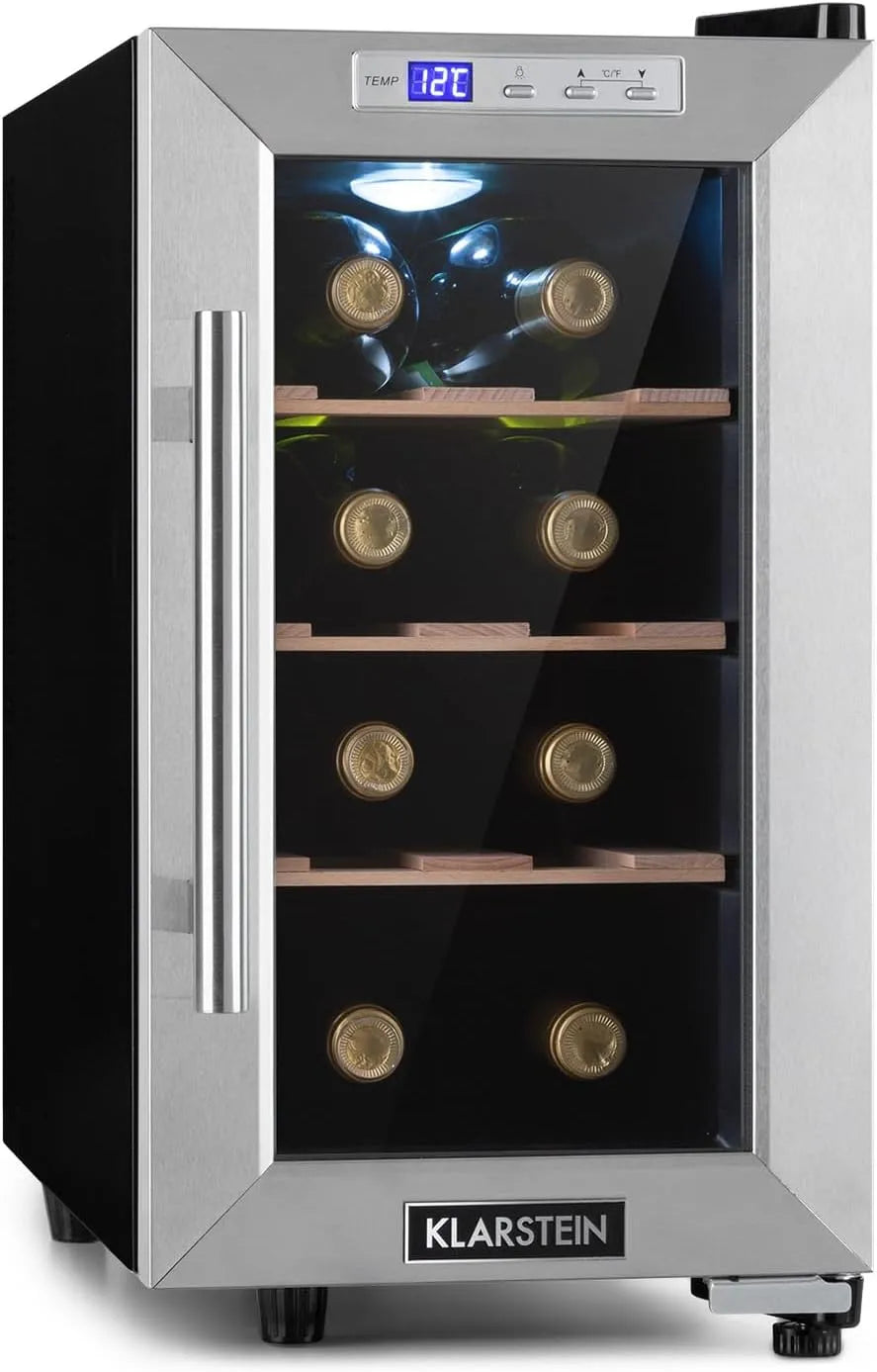 Klarstein wijnkoelkast, Drankenkoelkast smal, 1 zone koelkast met glazen deur, Outdoor drankenkoelkast vrijstaand, klein, Koelkast met uv-bescherming