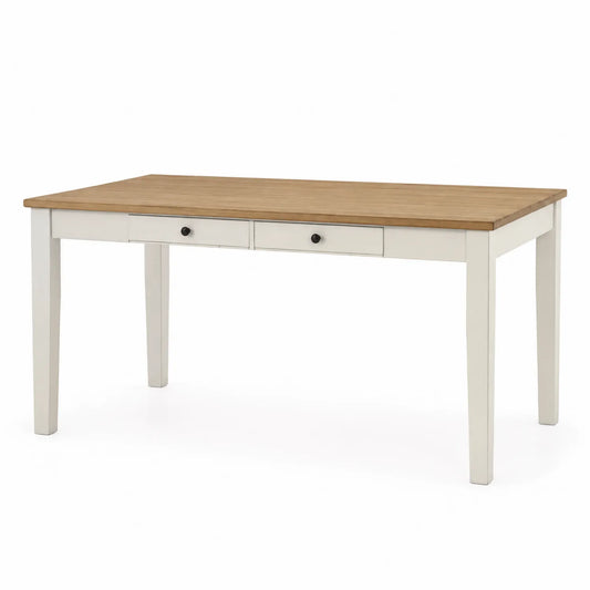 Mesa de comedor de madera y MDF blanco con cajones 150x90x75 cm