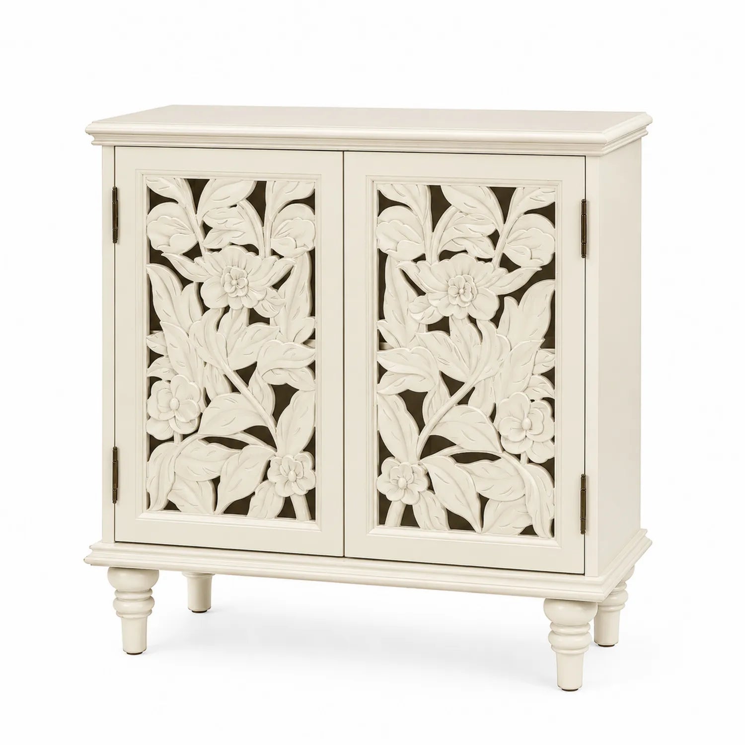 Armario de Madera Tallada con Puertas Florales 76x34x91 cm