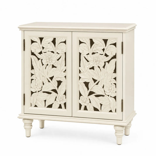 Armario de Madera Tallada con Puertas Florales 76x34x91 cm