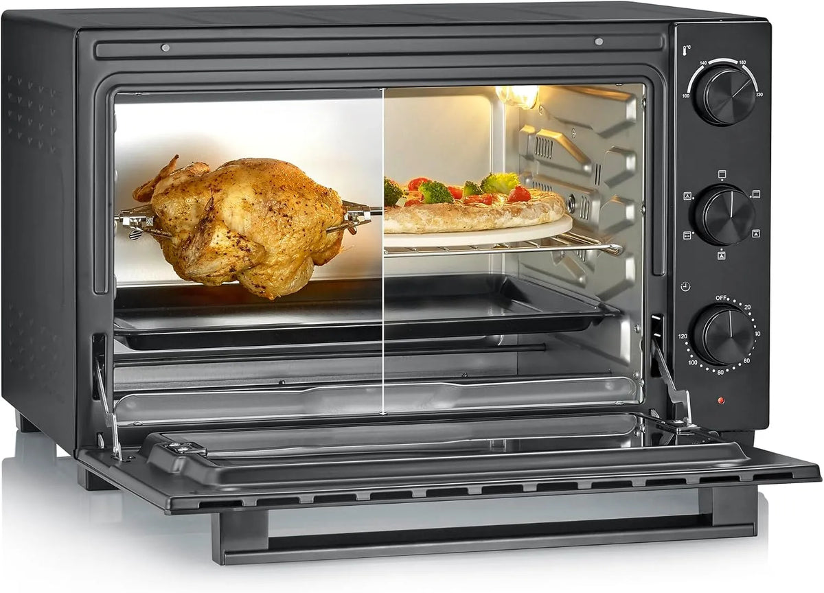 Severin TO 9025 elektrische oven, 120 min, 1800 W, timer, draaispitfunctie, heteluchtfunctie, Bak- en toastoven met convectiefunctie