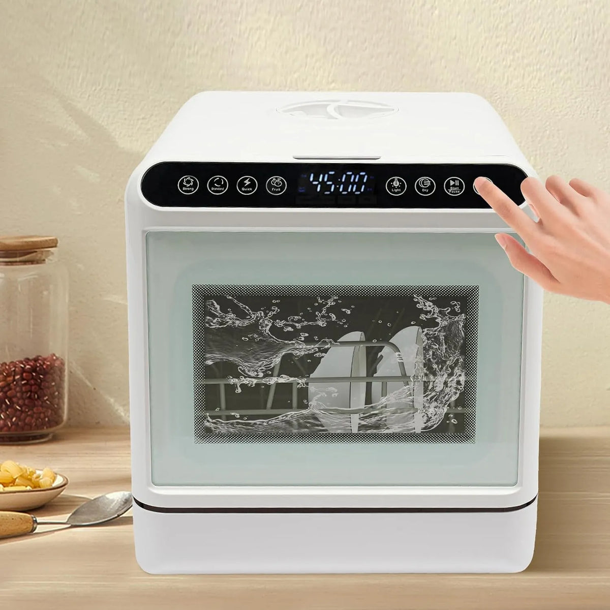 Vaatwasser, 1,1 kW, heteluchtfunctie, mini-, 4 wasmodi en heteluchtcyclusdrogen, met waterreservoir van 6 liter en schaalhouders voor woningen