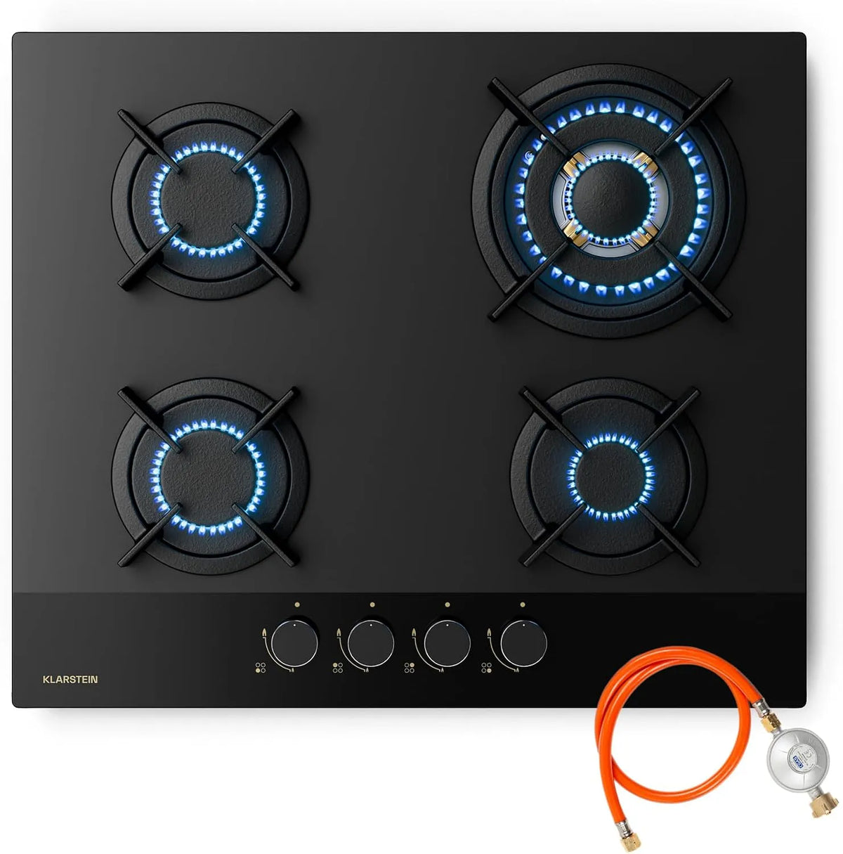 Klarstein gaskookplaat, 60 cm, automatische werking, Goldflame Nano 4 Messingbranders, Automatische Ontsteking, Ombouwbaar voor