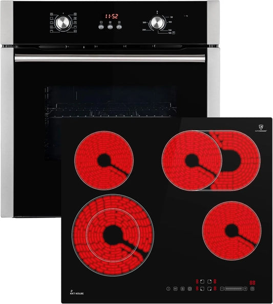 BO8805SS CH5901RL elektrische oven, timer, automatische werking, 60cm Inbouw oven, 59cm Keramische kookplaat, Hete lucht