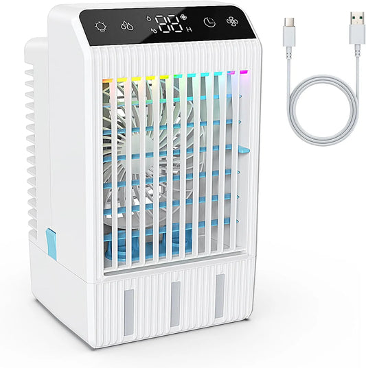 Airconditioner, 1000 ml, 4 snelheden, timer, stille werking, Mobiele airconditioning, stille luchtkoeler met 1000 ml watertank, mini-