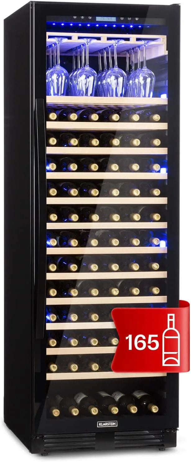 Klarstein wijnkoelkast, Wijnkoeler, 1-zone drankkoelkast, 433 liter inbouw wijnkast, slank ontwerp, met glazen deur