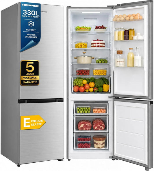 HCNF-M330INVSE koel-vriescombinatie, 330 l, 232 l, 186 cm, No Frost-technologie, invertermotor, 232 l koelgedeelte + 98 l vriesgedeelte
