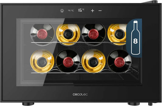 Cecotec 800H wijnkoelkast, Bolero GrandSommelier CoolCrystal E, capaciteit 8 flessen, metalen planken, touch-bediening