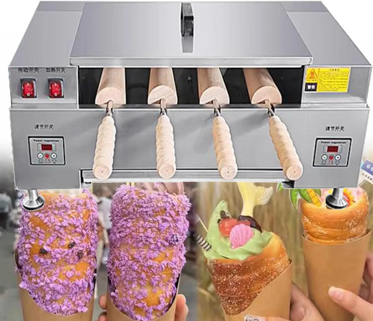 Elektrische oven, digitaal display, Schoorsteencake-rolovenmaker, elektrische ijshoorntjesovenmachine, schoorsteencake-machine commerciële oven