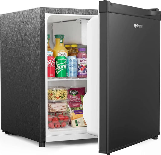 FR17 minikoelkast, Upstreman Mini-koelkast met vriesvak, instelbare thermostaat, compacte koelkast met één deur, voor slaapzaal, zwart-