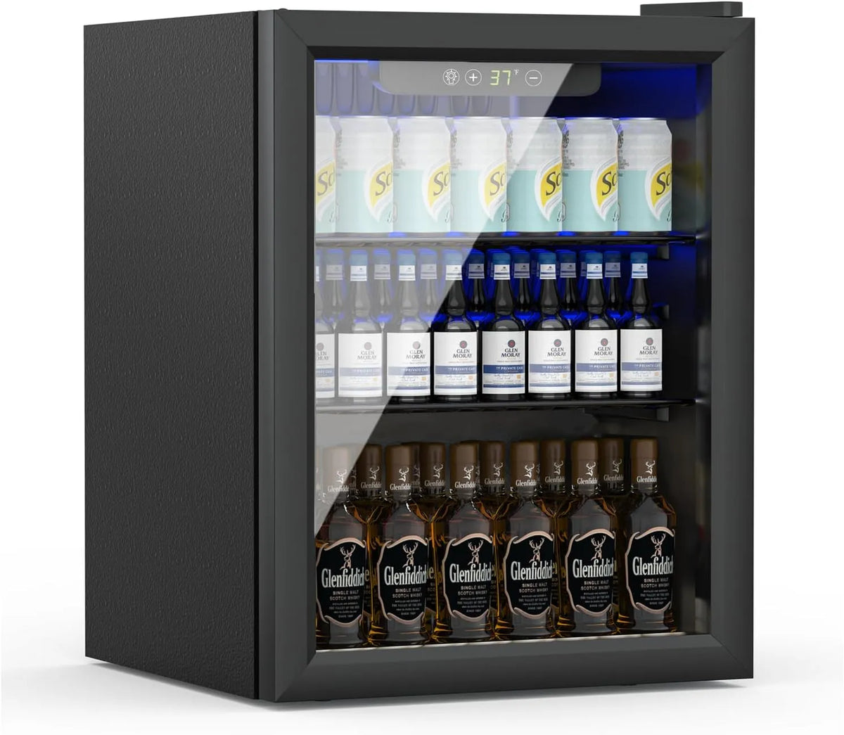 Minikoelkast, Erivess Mini-koelkast, niet ingebouwde drankkoeler met glazen voorkant voor frisdranken, drankdispenser onder de biertoonbank incl