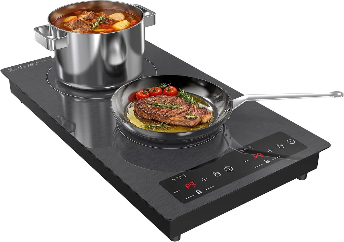 Inductiekookplaat, 3000 W, 51 cm, 2 branders, timer, elektrische kookplaat, inbouw en vrijstaand
