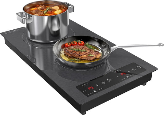 Inductiekookplaat, 3000 W, 51 cm, 2 branders, timer, elektrische kookplaat, inbouw en vrijstaand