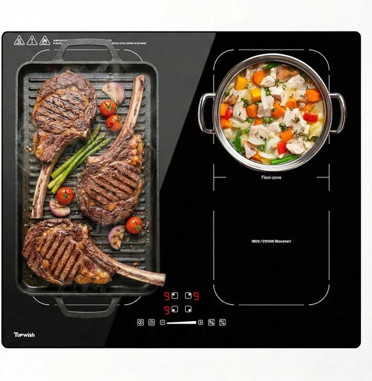 Inductiekookplaat, 60 cm, Topwish 60 cm, 4 platen met flexzones, elektronisch geregelde inductiezones