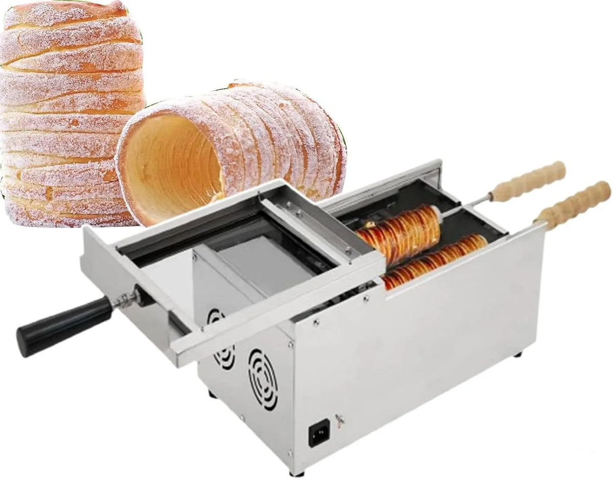 Elektrische schoorsteentaartenmaker 1500W, voor bakkerijen en evenementen, commerciële Hongaarse gebaksoven met roestvrijstalen mallen