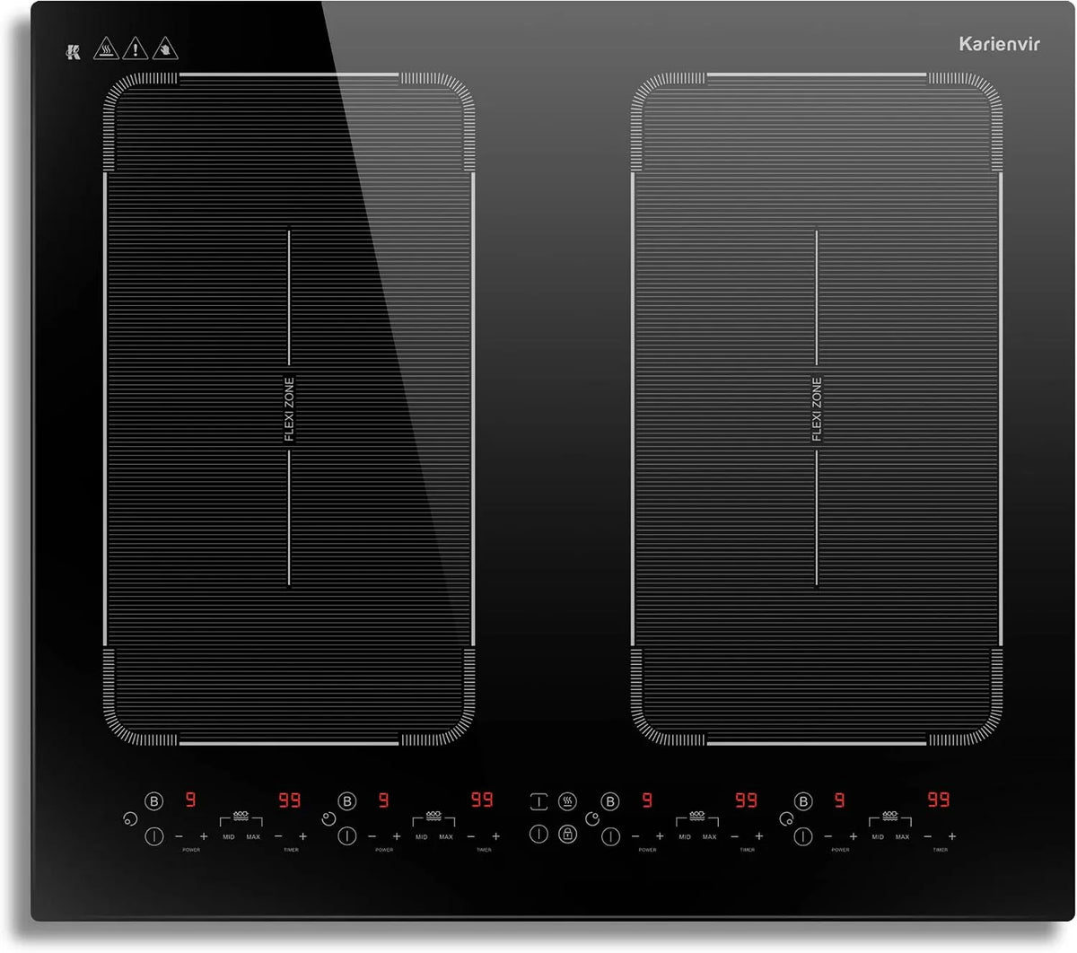 Inductiekookplaat, 60 Cm, digitaal display, timer, 4 Platen, Inbouw Met Booster, Inbouw- Met Touch-Display, Warm Houden