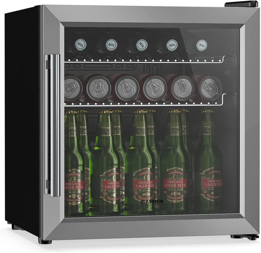 Klarstein minikoelkast, stille werking, Beersafe 47 L Mini Koelkast met Glazen Deur, uitneembare metalen platen