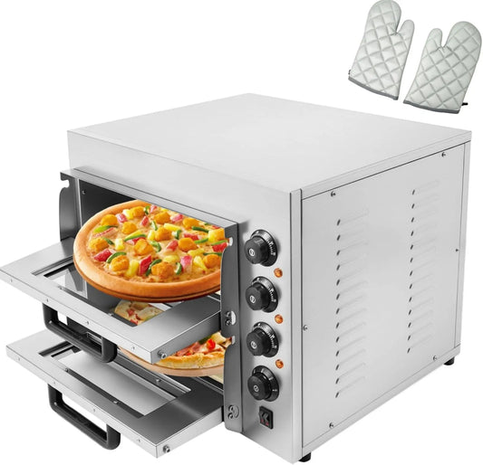 Pizzaoven, 3000 W, roestvrijstalen behuizing, 3000 W elektrische dubbellaagse pizzabakker, gastro pizza oven, commerciële