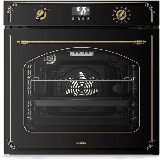 Klarstein elektrische oven, 60 cm, 11 standen, Victoria Pyro 60 cm, 76 liter inbouwoven, retro design, pyrolytische reiniging