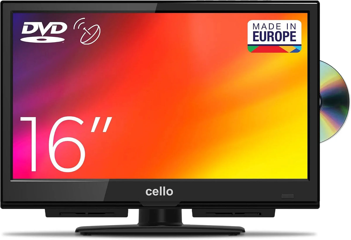 Cello C1624F 16' Full HD LED TV Geïntegreerde DVD-speler Drievoudige tuner DVB-T/T2-C-S2 HDMI USB 230V 'Pitch Sound' geschikt voor een unieke