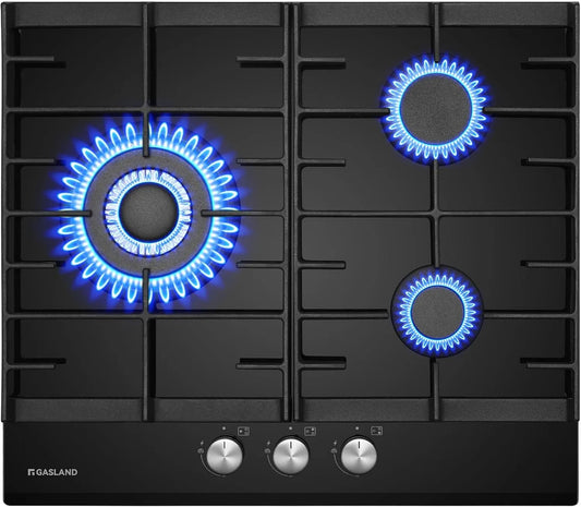 GH603BF gaskookplaat, 60 cm, GASLAND Chef Glazen met wokbrander 3 vlammen, gas-inbouw, 60 cm zwart glazen fornuis, 6200 watt