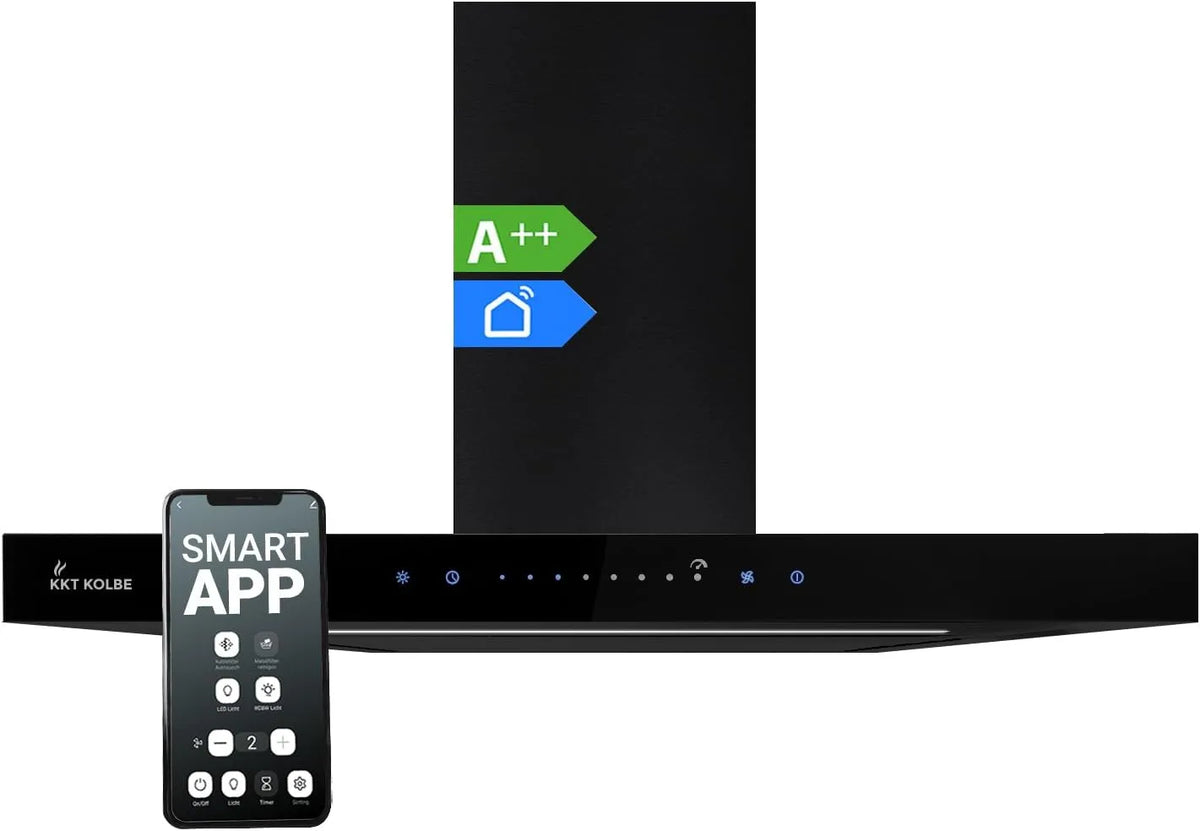 FLAT6006S afzuigkap, 60 cm, roestvrijstalen behuizing, wifi-bediening, touchbediening, automatische werking, roestvrij staal, zwart glas